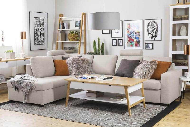 Crazy 4-istuttava Vasenkätinen L-muotoinen Divaanisohva Kankaalla - Beige - Huonekalut - Sohva - Divaanisohva - 3 istuttava sohva divaanilla