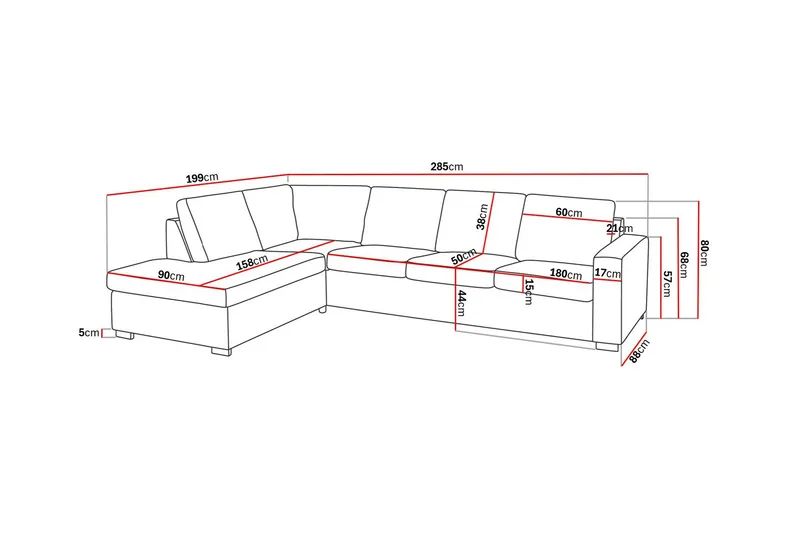 Crazy 4-istuttava Vasenkätinen L-muotoinen Divaanisohva Keinonahkalla - Musta - Huonekalut - Sohva - Divaanisohva - 3 istuttava sohva divaanilla