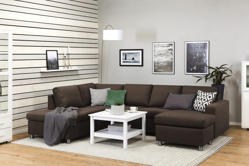 Crazy 4-istuttava Vasenkätinen U-muotoinen Large Sohva Divaanilla ja Divaanituolilla Kankaalla - Ruskea - Huonekalut - Sohva - U-Sohva