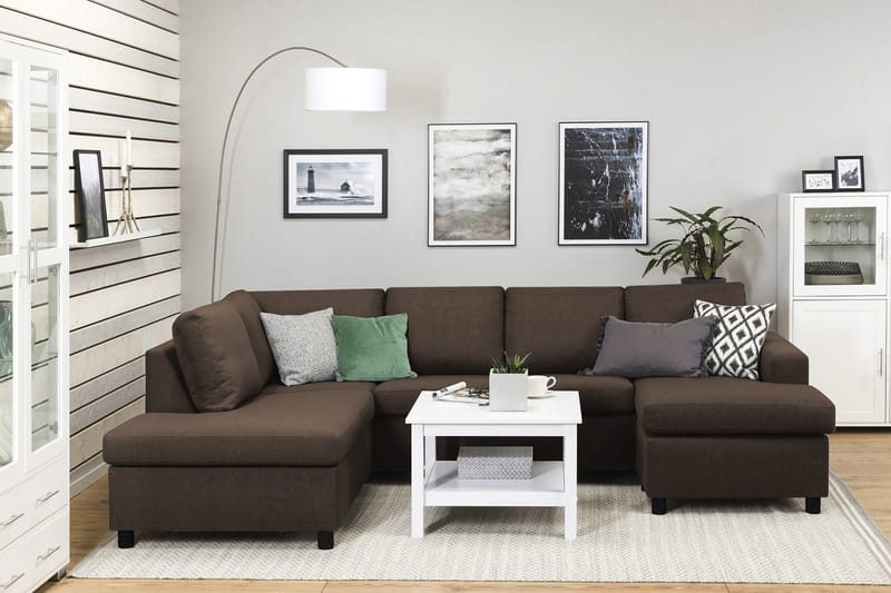 Crazy 4-istuttava Vasenkätinen U-muotoinen Large Sohva Divaanilla ja Divaanituolilla Kankaalla - Ruskea - Huonekalut - Sohva - U-Sohva