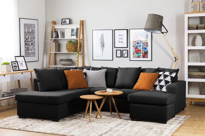 Crazy 4-istuttava Vasenkätinen U-muotoinen Large Sohva Divaanilla ja Schäslongilla Kankaalla sis. Kuorityynyt - Tummanharmaa - Huonekalut - Sohva - Divaanisohva