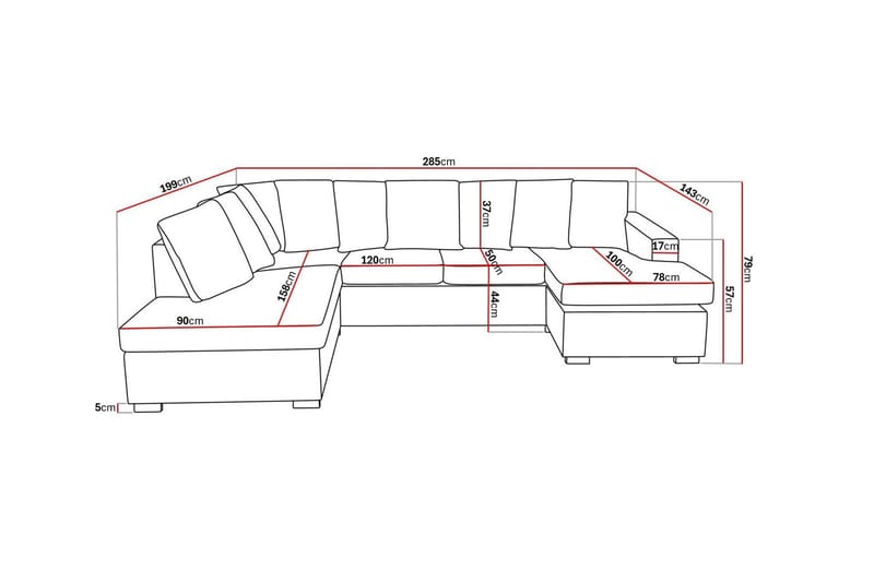 Crazy 4-istuttava Vasenkätinen U-muotoinen Large Sohva Divaanilla ja Schäslongilla Kankaalla sis. Kuorityynyt - Tummanharmaa - Huonekalut - Sohva - Divaanisohva