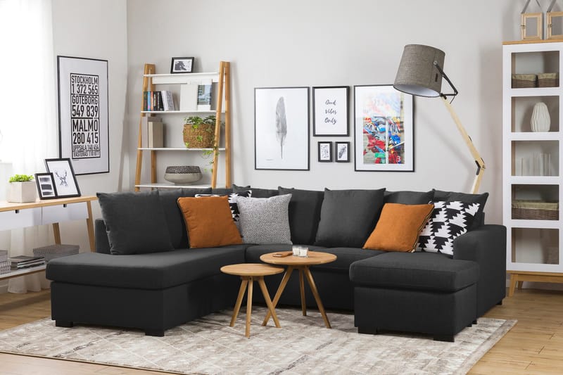Crazy 4-istuttava Vasenkätinen U-muotoinen Small Sohva Divaanilla ja Schäslongilla Kankaalla sis. Kuorityynyt - Antrasiitti - Huonekalut - Sohva - Divaanisohva
