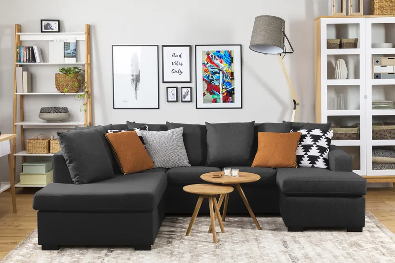 Crazy 4-istuttava Vasenkätinen U-muotoinen Small Sohva Divaanilla ja Schäslongilla Kankaalla sis. Kuorityynyt - Antrasiitti - Huonekalut - Sohva - Divaanisohva