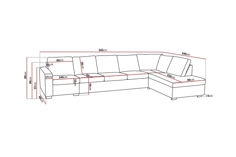 Crazy 5-istuttava Oikeakätinen L-muotoinen Divaanisohva Keinonahkalla - Musta - Huonekalut - Sohva - Divaanisohva - 4 istuttava sohva divaanilla