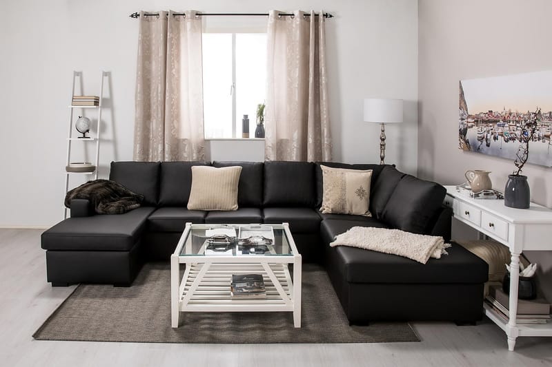 Crazy 5-istuttava Oikeakätinen U-muotoinen X-Large Sohva Divaanilla ja Divaanituolilla Keinonahkalla - Musta - Huonekalut - Sohva - U-Sohva