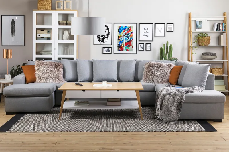 Crazy 5-istuttava Oikeakätinen U-muotoinen X-Large Sohva Divaanilla ja Schäslongilla Kankaalla sis. Kuorityynyt - Harmaa - Huonekalut - Sohva - Divaanisohva