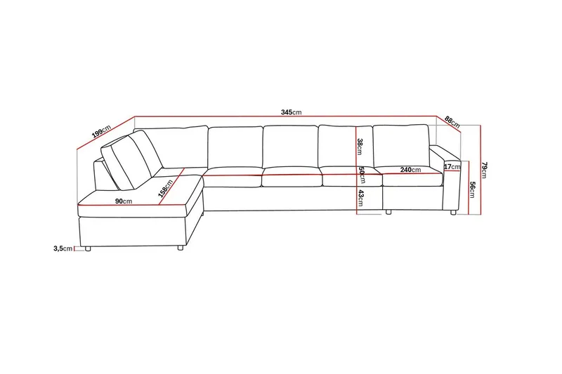 Crazy 5-istuttava Vasenkätinen L-muotoinen Divaanisohva Kankaalla - Antrasiitti - Huonekalut - Sohva - Divaanisohva - 4 istuttava sohva divaanilla