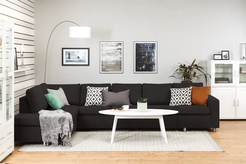 Crazy 5-istuttava Vasenkätinen L-muotoinen Divaanisohva Kankaalla - Antrasiitti - Huonekalut - Sohva - Divaanisohva - 4 istuttava sohva divaanilla