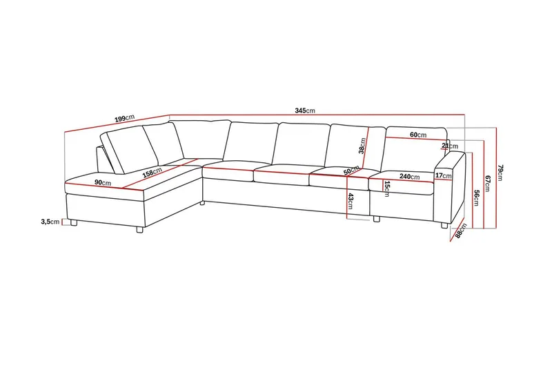 Crazy 5-istuttava Vasenkätinen L-muotoinen Divaanisohva Kankaalla - Antrasiitti - Huonekalut - Sohva - Divaanisohva - 4 istuttava sohva divaanilla