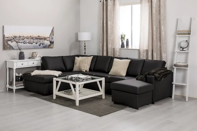 Crazy 5-istuttava Vasenkätinen U-muotoinen Sohva Divaanilla ja Divaanituolilla Keinonahkalla - Musta - Huonekalut - Sohva - U-Sohva