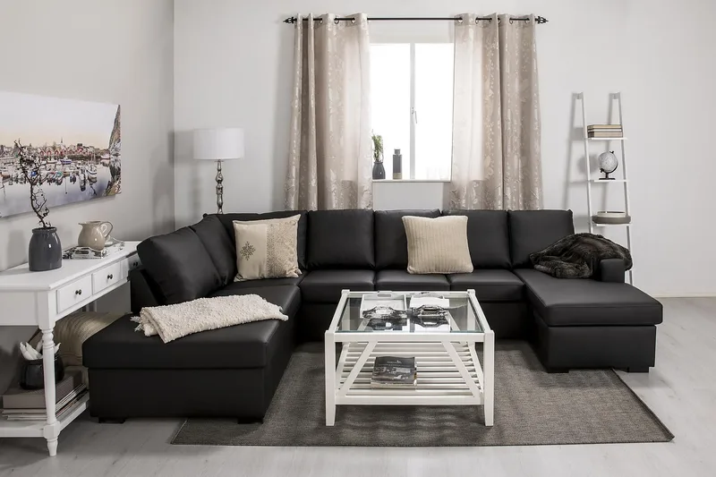 Crazy 5-istuttava Vasenkätinen U-muotoinen Sohva Divaanilla ja Divaanituolilla Keinonahkalla - Musta - Huonekalut - Sohva - U-Sohva