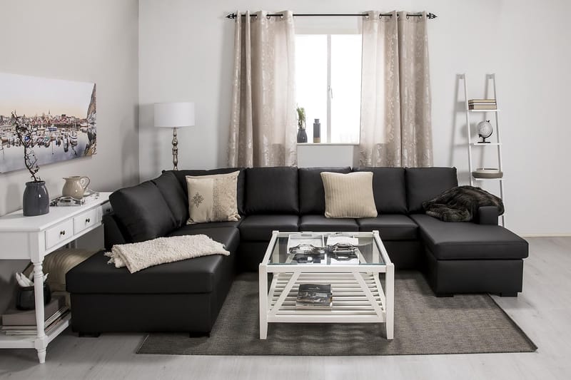 Crazy 5-istuttava Vasenkätinen U-muotoinen Sohva Divaanilla ja Divaanituolilla Keinonahkalla - Musta - Huonekalut - Sohva - U-Sohva