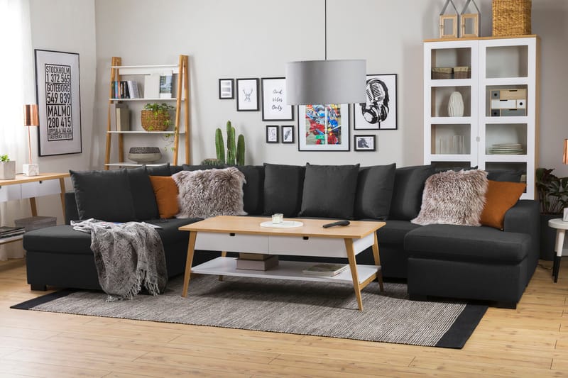 Crazy 5-istuttava Vasenkätinen U-muotoinen X-Large Sohva Divaanilla ja Schäslongilla Kankaalla sis. Kuorityynyt - Antrasiitti - Huonekalut - Sohva - Divaanisohva