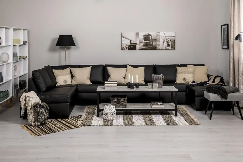 Crazy 6-istuttava Vasenkätinen U-muotoinen XX-Large Sohva Divaanilla ja Divaanituolilla Keinonahkalla - Musta - Huonekalut - Sohva - U-Sohva