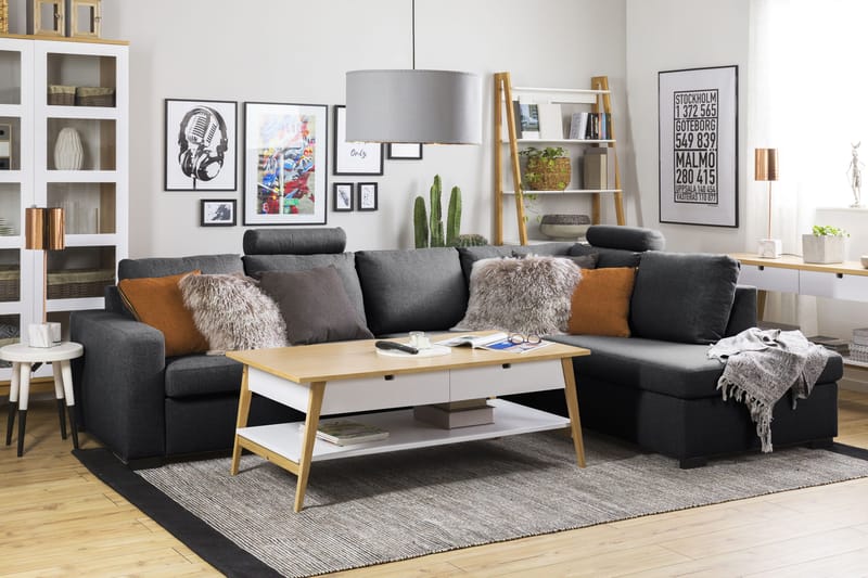 Crazy Limited Edition 4-istuttava Oikeakätinen L-muotoinen Schäslongsohva Kankaalla - Tummanharmaa - Huonekalut - Sohva - Divaanisohva