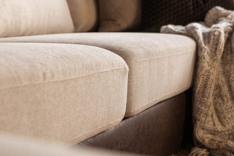 Cuba 5-istuttava Oikeakätinen U-muotoinen Sohva Divaanilla ja Schäslongilla Keinonahka/Kangas - Ruskea / Beige - Huonekalut - Sohva - Divaanisohva