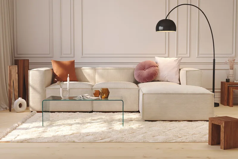 Cubo 4-istuttava Käännettävä L-muotoinen Syvä Modulaarisohva Divaanilla Manchester-kankaalla - Beige - Huonekalut - Sohva - Divaanisohva - 3 istuttava sohva divaanilla