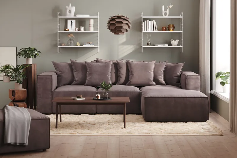 Cubo 4-istuttava Käännettävä L-muotoinen Syvä Modulaarisohva Divaanilla Sametilla - Tummanharmaa - Huonekalut - Sohva - Divaanisohva - 3 istuttava sohva divaanilla