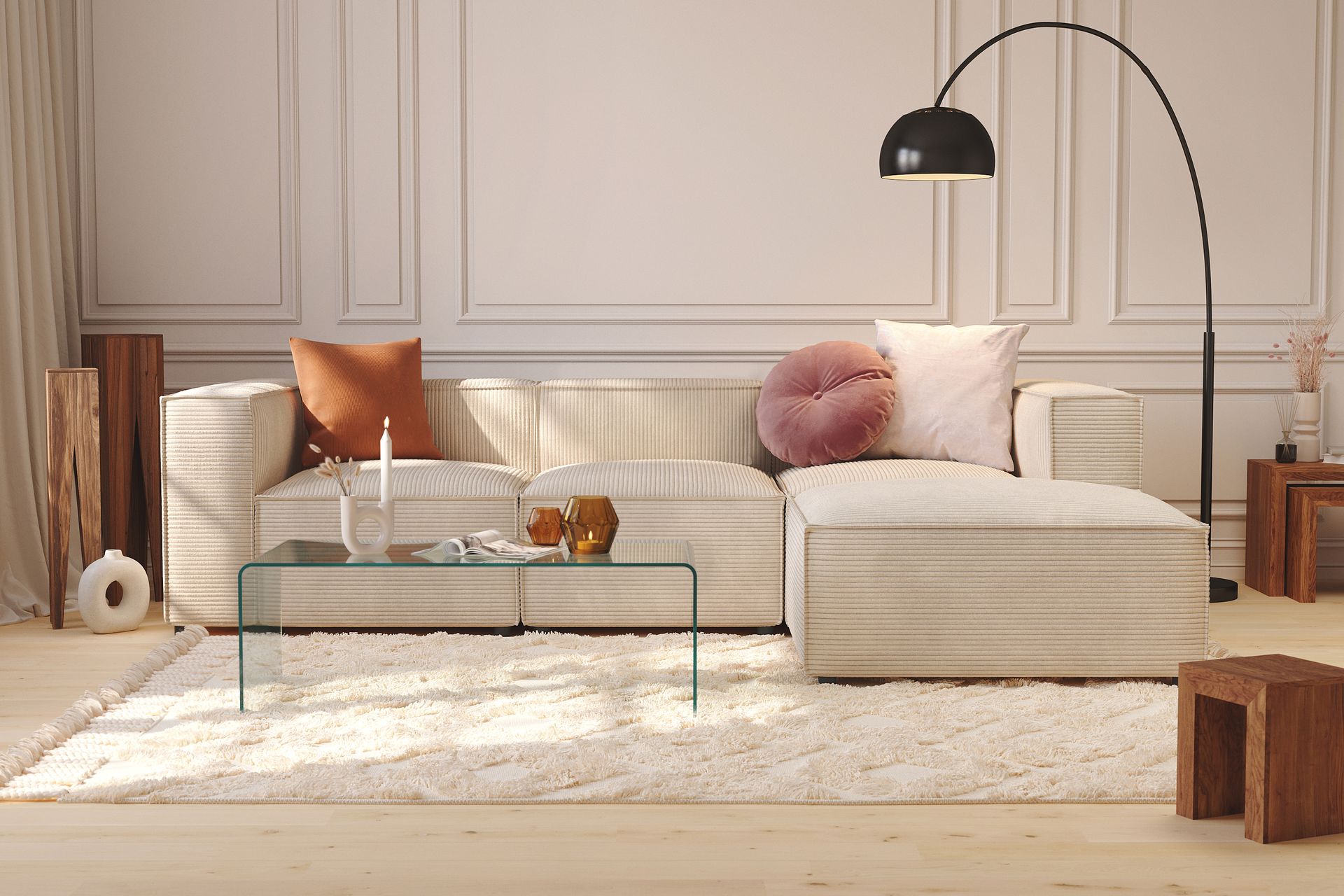 Cubo 4-istuttava L-muotoinen Syvä Modulaarisohva Divaanilla Manchester-kankaalla - Beige - Huonekalut - Sohva - Divaanisohva