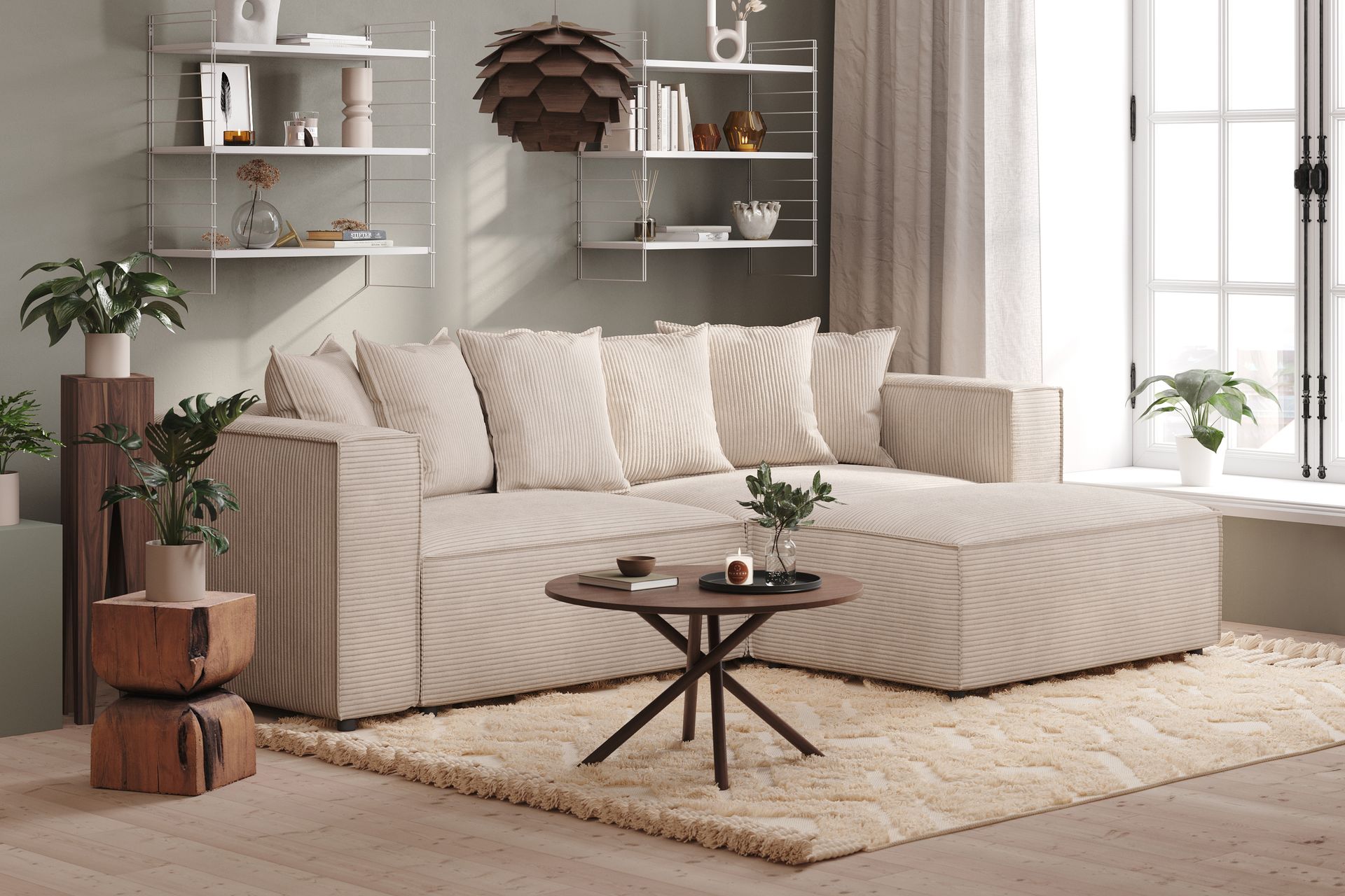 Cubo 4-istuttava L-muotoinen Syvä Modulaarisohva Divaanilla Manchester-kankaalla - Beige - Huonekalut - Sohva - Divaanisohva