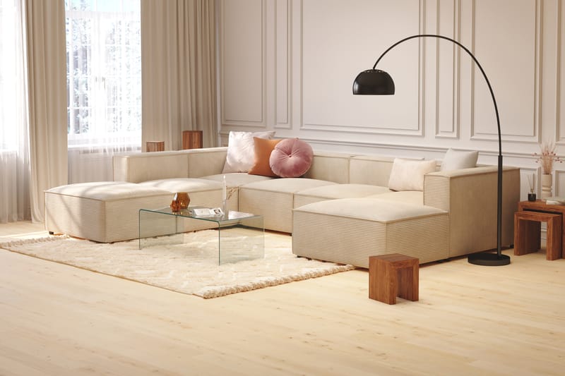 Cubo 5-istuttava U-muotoinen Syvä Modulaarisohva Divaanilla ja Divaanituolilla Manchester-kankaalla - Beige - Huonekalut - Sohva - Divaanisohva