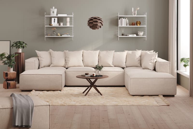 Cubo 5-istuttava U-muotoinen Syvä Modulaarisohva Divaanilla ja Divaanituolilla Sametilla - Beige - Huonekalut - Sohva - Divaanisohva