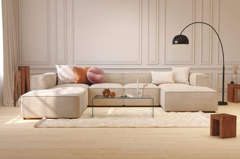 Cubo 5-istuttava U-muotoinen Syvä Modulaarisohva Divaanilla ja Divaanituolilla Sametilla - Beige - Huonekalut - Sohva - Divaanisohva