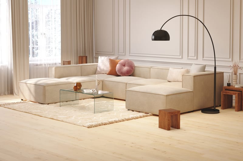 Cubo 5-istuttava U-muotoinen Syvä Modulaarisohva Divaanilla ja Divaanituolilla Sametilla - Beige - Huonekalut - Sohva - Divaanisohva