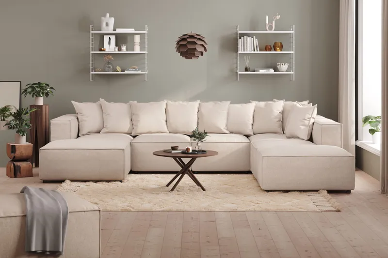 Cubo 5-istuttava U-muotoinen Syvä Modulaarisohva Divaanilla ja Divaanituolilla Sametilla - Beige - Huonekalut - Sohva - U-Sohva