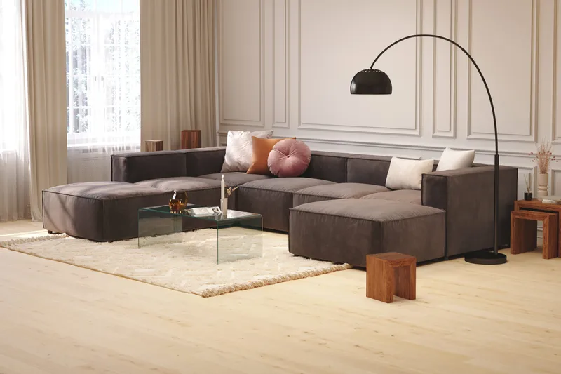 Cubo 5-istuttava U-muotoinen Syvä Modulaarisohva Divaanilla ja Divaanituolilla Sametilla - Tummanharmaa - Huonekalut - Sohva - U-Sohva