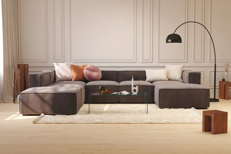 Cubo 5-istuttava U-muotoinen Syvä Modulaarisohva Divaanilla ja Divaanituolilla Sametilla - Tummanharmaa - Huonekalut - Sohva - U-Sohva