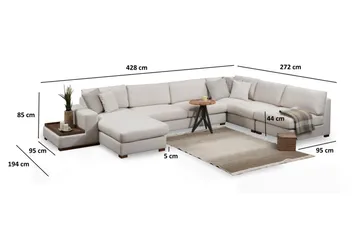 Divaanisohva Portiella - Beige - Huonekalut - Sohva - Kulmasohva - Kulmadivaanisohva