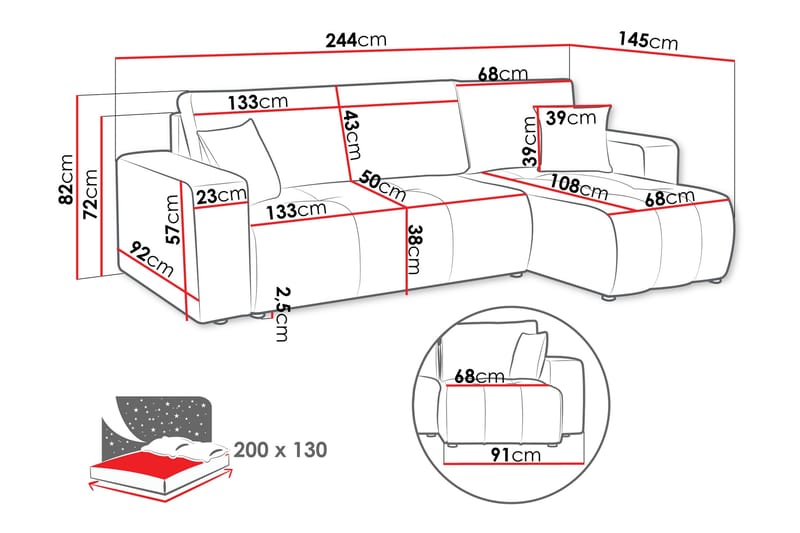 Flo Vuodesohva Divaanilla, 3-istuttava - Keltainen - Huonekalut - Sohva - Divaanisohva - 3 istuttava sohva divaanilla