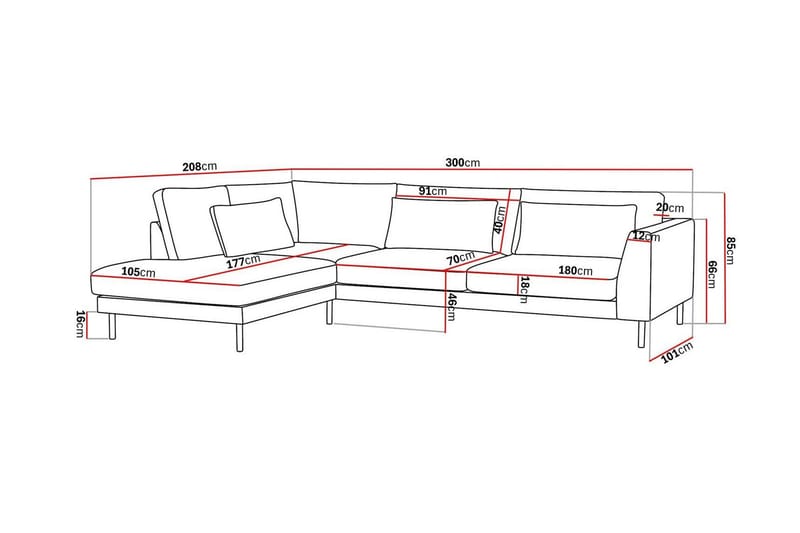 Florenz 4-istuttava Vasenkätinen L-muotoinen Divaanisohva Kankaalla - Harmaa / Beige - Huonekalut - Sohva - Divaanisohva - 4 istuttava sohva divaanilla