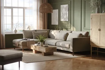 Florenz 4-istuttava Vasenkätinen L-muotoinen Divaanisohva Kankaalla - Harmaa/Beige - Huonekalut - Sohva - Divaanisohva