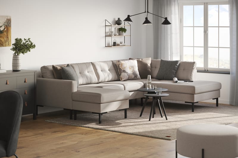 Frillestad 4-istuttava Oikeakätinen U-muotoinen Sohva Divaanilla ja Schäslongilla Kangas - Beige - Huonekalut - Sohva - Divaanisohva