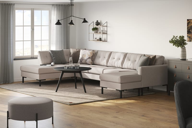 Frillestad 5-istuttava Vasenkätinen U-muotoinen Sohva Divaanilla ja Schäslongilla Kangas - Beige - Huonekalut - Sohva - Divaanisohva