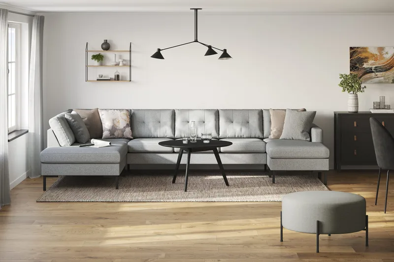 Frillestad 5-istuttava Vasenkätinen U-muotoinen Sohva Divaanilla ja Schäslongilla Kangas - Harmaa - Huonekalut - Sohva - Divaanisohva