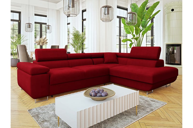 Gabina sohva säilytystuolilla, 3-ist. - Punainen - Huonekalut - Sohva - Divaanisohva - 3 istuttava sohva divaanilla