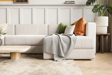 Hagblom 4-paikkainen Käännettävä Divaanisohva 320 cm Säilytystilalla Manchesterkankaasta - Beige - Huonekalut - Sohva - Divaanisohva