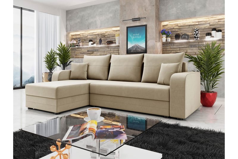 Hewlet Sohva Divaanilla 3-ist. - Keltainen - Huonekalut - Sohva - Divaanisohva - 3 istuttava sohva divaanilla