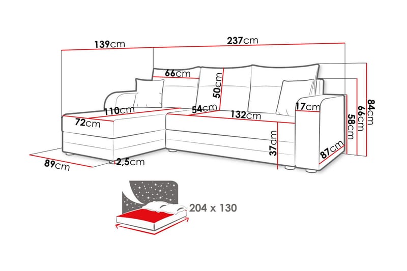 Hewlet Sohva Divaanilla 3-ist. - Sininen - Huonekalut - Sohva - Divaanisohva - 3 istuttava sohva divaanilla
