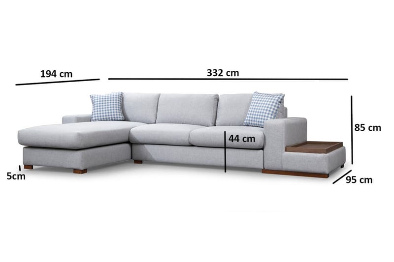 Huelva vasemmanpuoleinen l-muotoinen divaanisohva 332 cm kangasta - Harmaa - Huonekalut - Sohva - Divaanisohva
