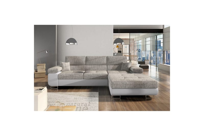 Kulmasohva Eltap Armando 289x85x203 cm - Berlin 01, Soft 17, harmaa, valkoinen, Oikea - Huonekalut - Sohva - Divaanisohva - 3 istuttava sohva divaanilla