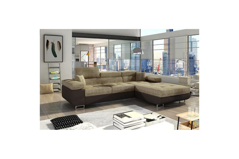 Kulmasohva Eltap Armando 289x85x203 cm - Berlin 03, Soft 66, beige, tummanruskea, Oikea - Huonekalut - Sohva - Divaanisohva - 3 istuttava sohva divaanilla