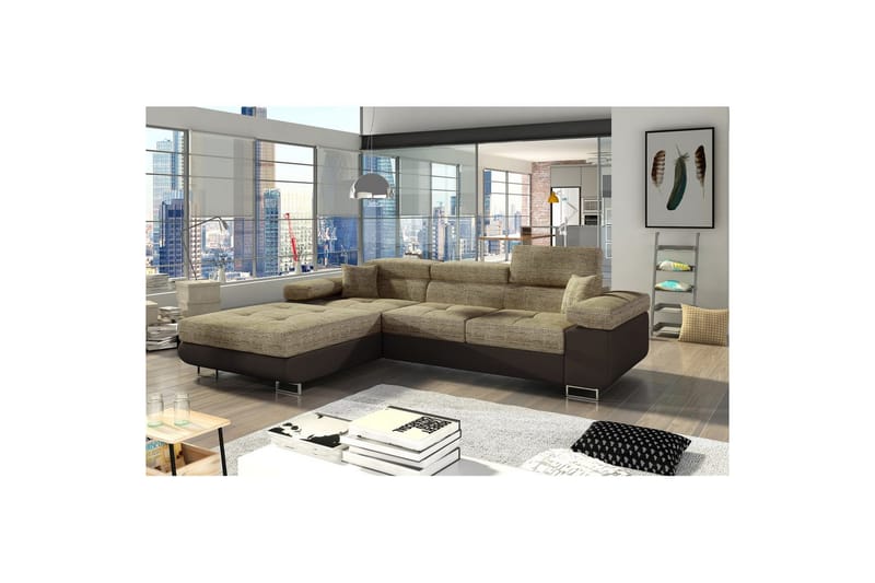 Kulmasohva Eltap Armando 289x85x203 cm - Berlin 03, Soft 66, beige, tummanruskea, Vasen - Huonekalut - Sohva - Divaanisohva - 3 istuttava sohva divaanilla