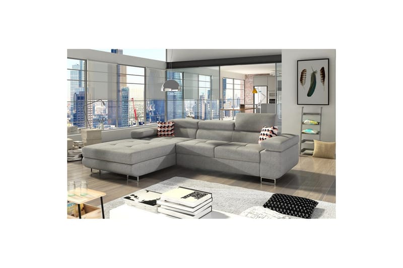 Kulmasohva Eltap Armando 289x85x203 cm - Gusto 88, Siksak 60, Harmaa, Kuosi, Vasen - Huonekalut - Sohva - Divaanisohva - 3 istuttava sohva divaanilla