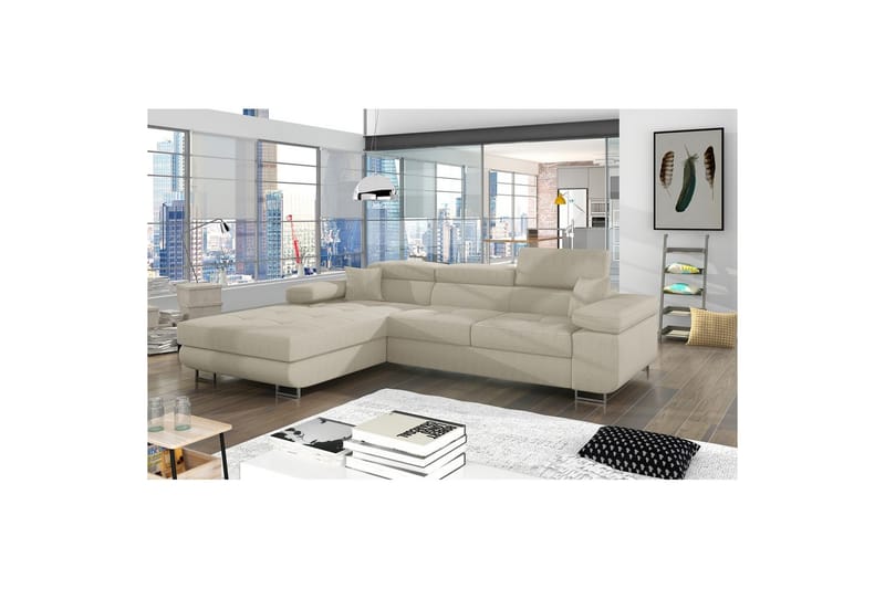 Kulmasohva Eltap Armando 289x85x203 cm - Jarell 18, Vaalea beige, Vasen - Huonekalut - Sohva - Divaanisohva - 3 istuttava sohva divaanilla