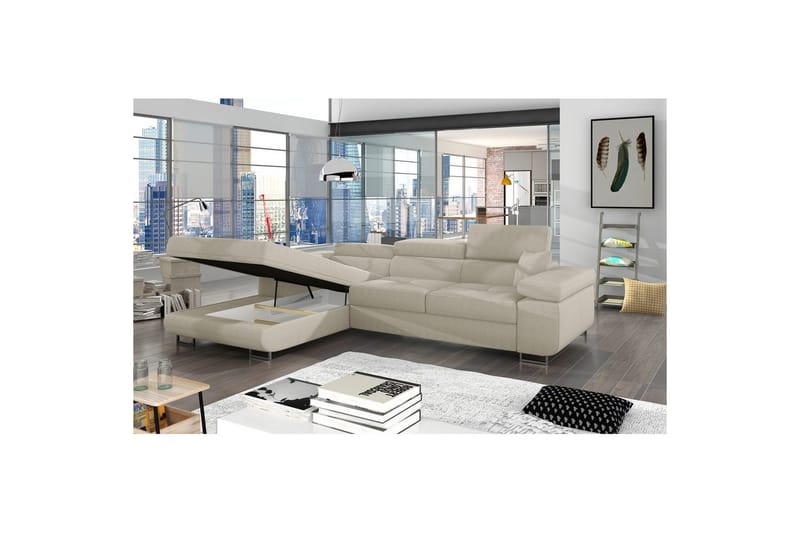 Kulmasohva Eltap Armando 289x85x203 cm - Jarell 18, Vaalea beige, Vasen - Huonekalut - Sohva - Divaanisohva - 3 istuttava sohva divaanilla